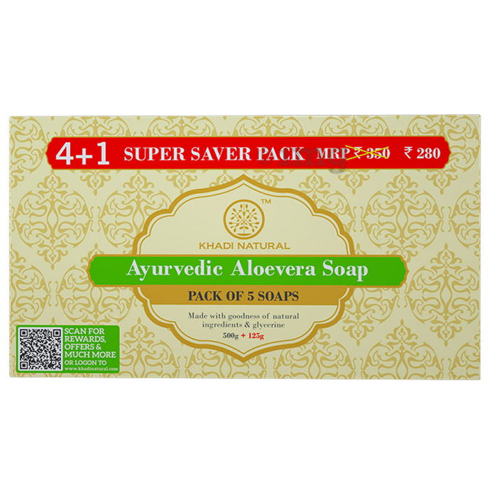 Khadi Naturals Ayurvedic Soap 4+1 Super Saver Pack (125gm Each) Aloevera