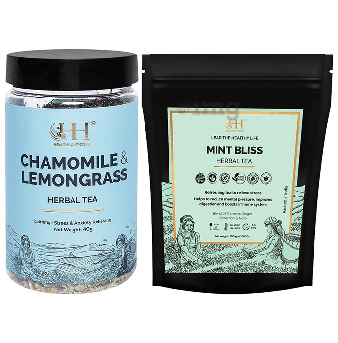Healthy & Hygiene Combo Pack of Chamomile & Lemongrass Herbal Tea 40gm and Mint Bliss Herbal Tea 100gm