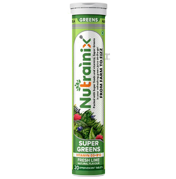 Nutrainix Super Greens Vitamin D3 + B12 Fresh Lime Effervescent Tablet