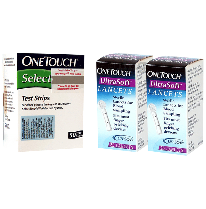Combo Pack of OneTouch Select Test Strip 1 Box (50 Each) & OneTouch Ultrasoft Lancets 1 Box (25 Each)