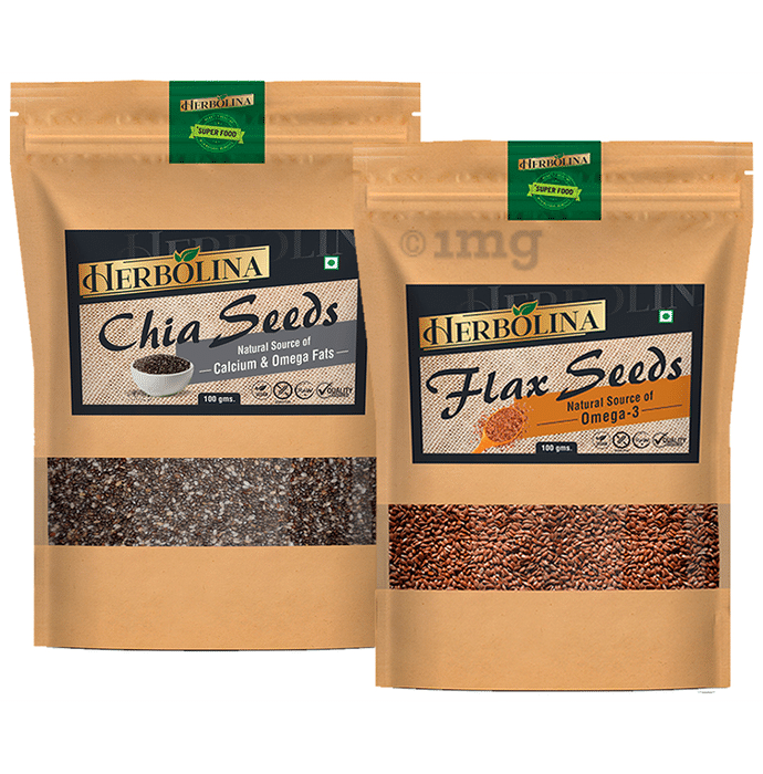 Herbolina Combo Pack of Chia & Flax Seeds (100gm Each)