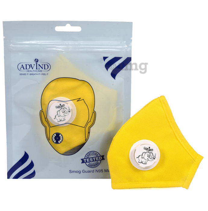Advind Healthcare Smog Guard N95 Kids Mask with One Valve Small 6-10 Years Yellow
