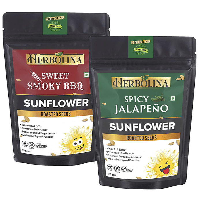 Herbolina Sunflower Roasted Seeds (150gm Each) Sweet Smoky BBQ & Spicy Jalapeno