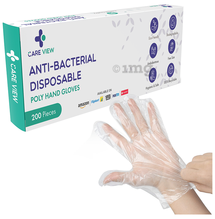 Care View Anti-Bacterial Disposable Poly Hand Glove (200 Each)