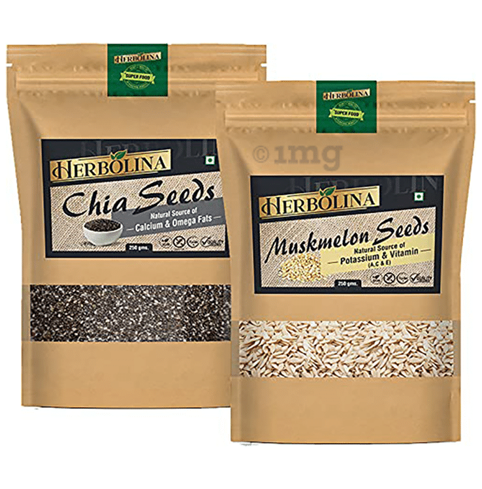 Herbolina Combo Pack of Chia & Muskmelon Seeds (250gm Each)