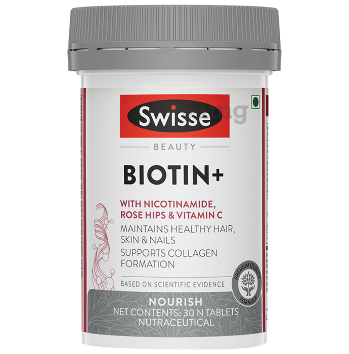 Swisse Beauty Biotin+ with Nicotinamide, Rose Hips & Vitamin C | For Hair, Skin, Nails and Collagen Formation | Tablet