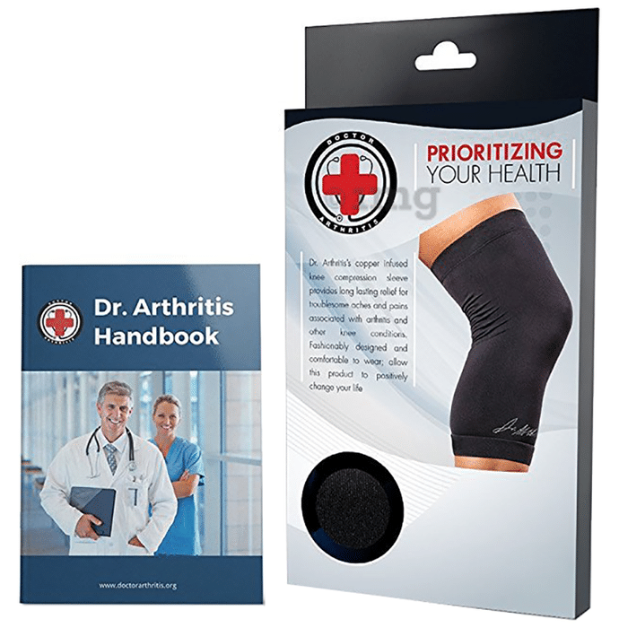 Dr. Arthritis Copper Infused Knee Brace/ Compression Sleeve/ Support & Doctor Written Handbook Single XL Black