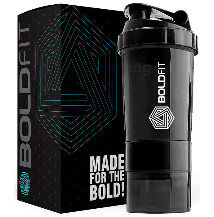 Boldfit Gym Spider Shaker Bottle with Extra Compartment Black