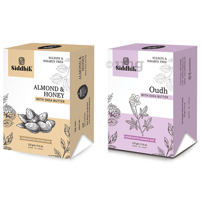 Siddhik Combo Pack of Almond & Honey And Oudh with Shea Butter Soap (125gm Each)