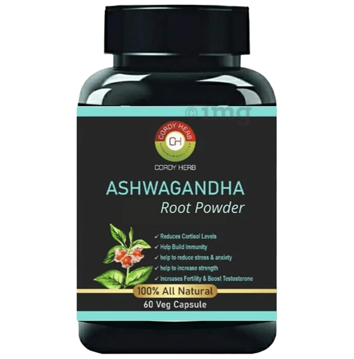 Cordy Herb Ashwagandha (Withania Somnifera) Root Veg Capsule for Helps in Stress Management, Support Strength & Energy