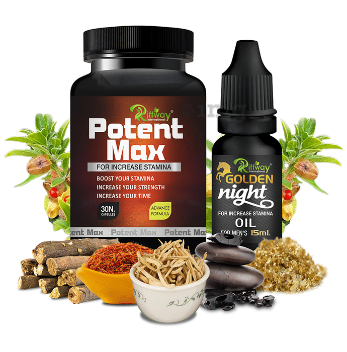 Riffway International Combo Pack of Potent Max 30 Capsule &  Golden Night Oil For Men 15ml