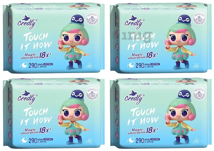 Credly Touch It Now Premium Soft Sanitary Pads for Women Large (8 Each)