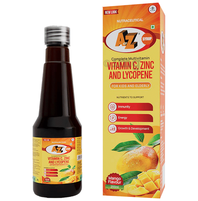 A to Z NS+ Multivitamin Syrup for Kids & Adults – Lysine & Vitamin C for Growth, Immunity & Energy | Flavor Mango