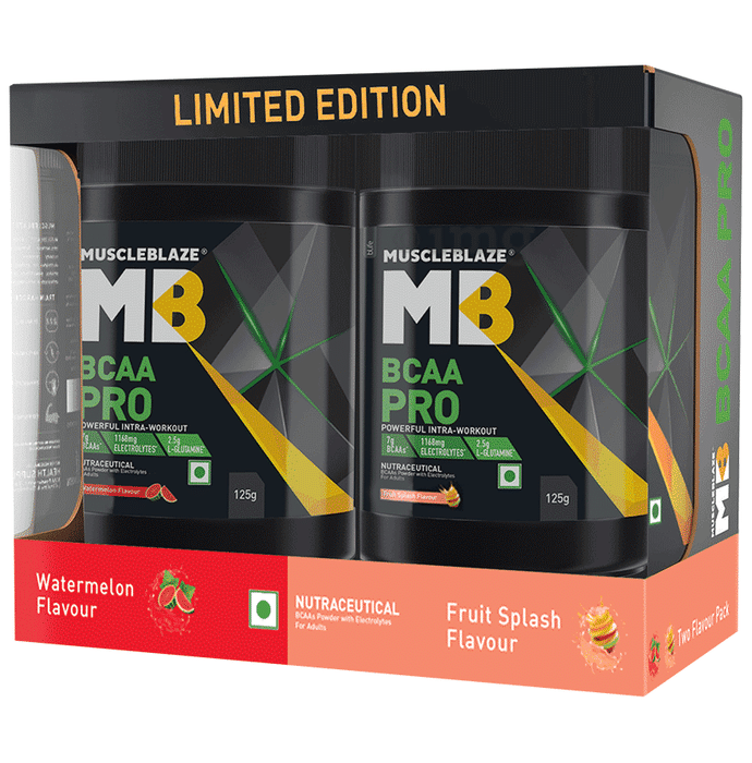 MuscleBlaze BCAA Pro Two Flavour Pack | With Glutamine & Electrolytes | Flavour Watermelon & Fruit Splash