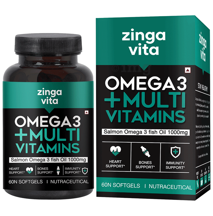 Zingavita Omega 3 + Multivitamin Soft Gelatin Capsule for Heart, Bone & Immunity Support | with Omega-3, Vitamins & Minerals