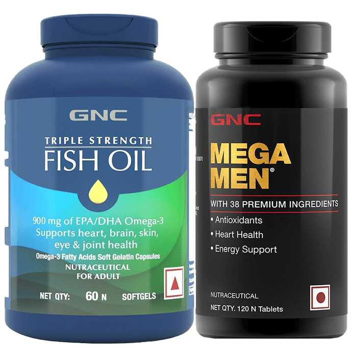 Combo Pack of GNC Triple Strength Fish Oil Softgel (60) & GNC Mega Men Tablet (120)