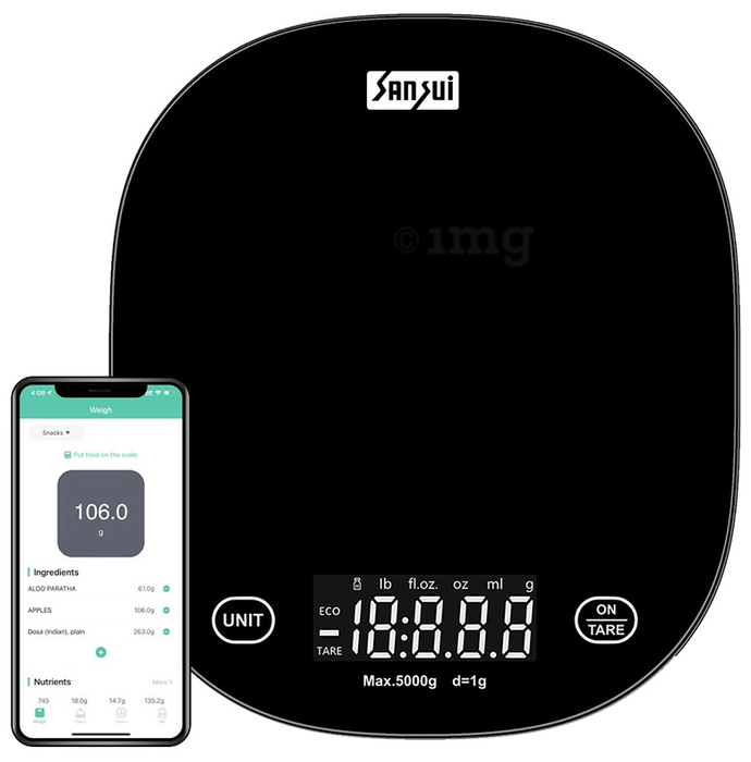 Sansui Smart Kitchen Scale Bluetooth Enabled with Smart App 5kg Black