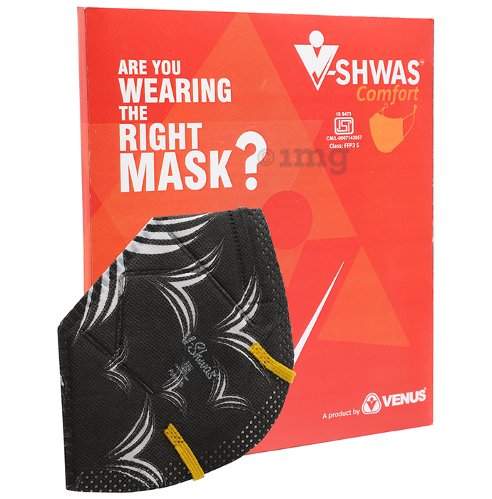 Venus V-Shwas Comfort FFP3 Fold Flat Face Mask Black & White Large