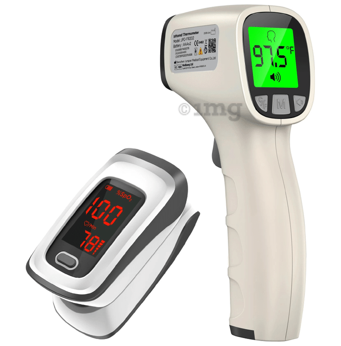 Carent Combo Pack of 500E Pulse Oximeter & JDPFR202 Digital Infrared Thermometer