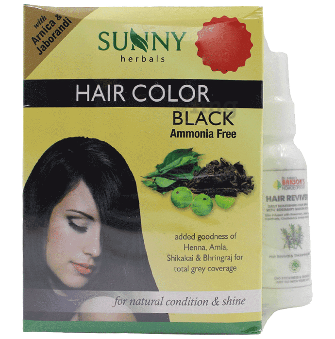 Sunny Herbals Hair Color Black Ammonia Free with Bakson Hair Reviewer 50ml Free