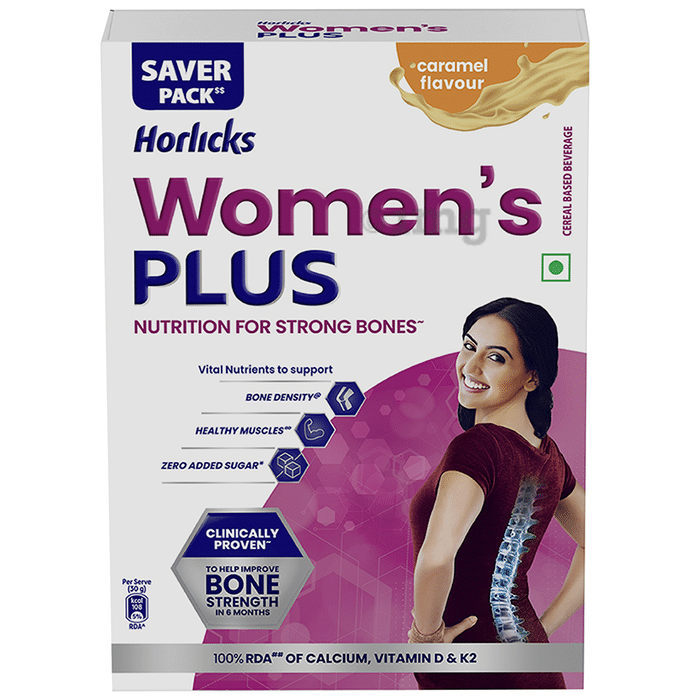 Horlicks Women's Plus with Calcium, Vitamin D & K2 for Strong Bones Caramel