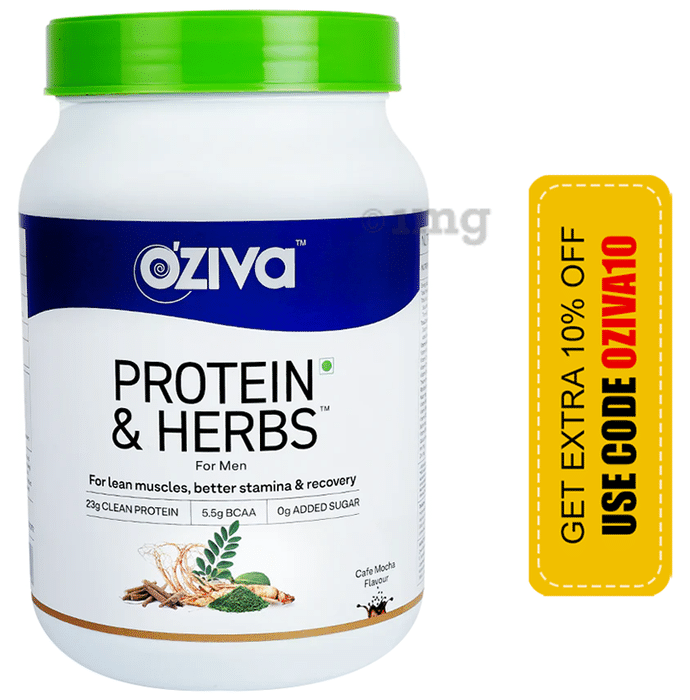 Oziva Protein & Herbs for Men | For Muscle Building, Stamina & Recovery | Chocolate