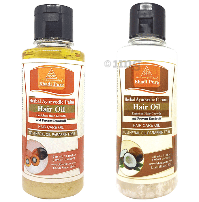 Khadi Pure Combo Pack of Ayurvedic Palm Hair Oil & Herbal Ayurvedic Coconut Hair Oil No Mineral Oil Paraffin Free (210ml Each)