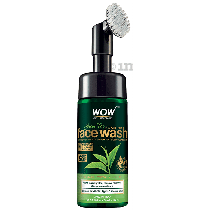 WOW Skin Science Green Tea Foaming Face Wash with Built-In Face Brush