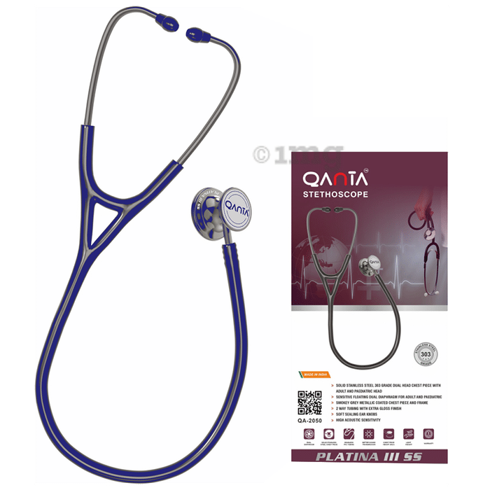 Qanta QA-2050 PLATINA III SS Smokey Grey Finish, Stainless Steel Stethoscope Blue