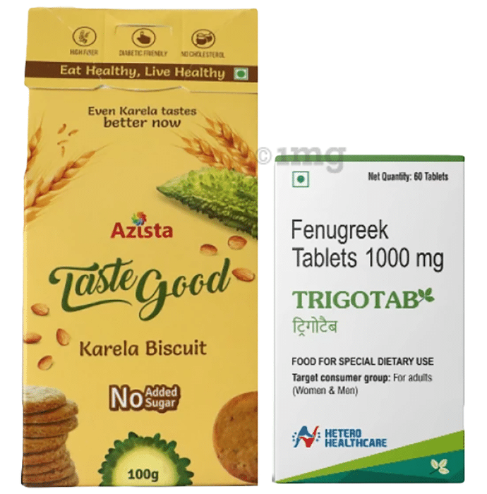 Azista Diabetic Combo of Tastegood Karela Biscuits (4) & Trigotab Tablets (60)