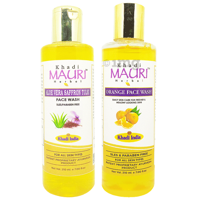 Khadi Mauri Herbal Combo Pack of Aloevera Saffron Tulsi & Orange Face Wash (210ml Each)