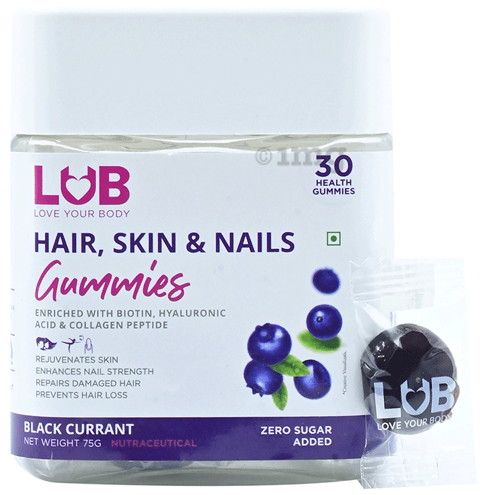 LUB Love Your Body Hair, Skin & Nails Gummies (30 Each) Black Currant Zero Sugar