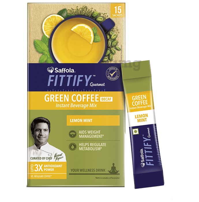 Saffola Fittify Green Coffee Decaf Instant Beverage Mix Sachet (2gm Each) Lemon Mint