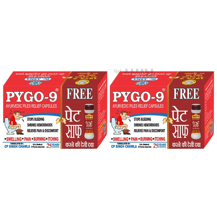 Dr. Asma Combo Pack of Pygo 9 Ayurvedic Piles Relief Capsule 48 with 2 Box of  Sehaz Pet Saaf Churna Free 40gm