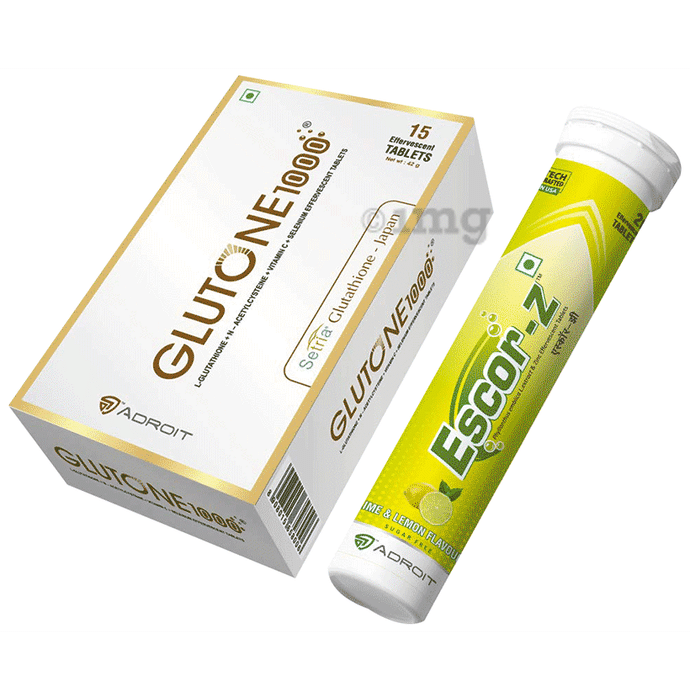 Glutone Glutone 1000 (15)& Escor-Z Lime & lemon Flavour(20) Effervescent Tablet