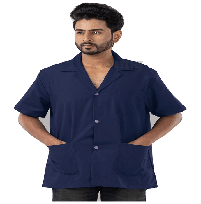 Agarwals Half Sleeves Lab Coat for Hospitals & Healthcare Staff Small Navy Blue