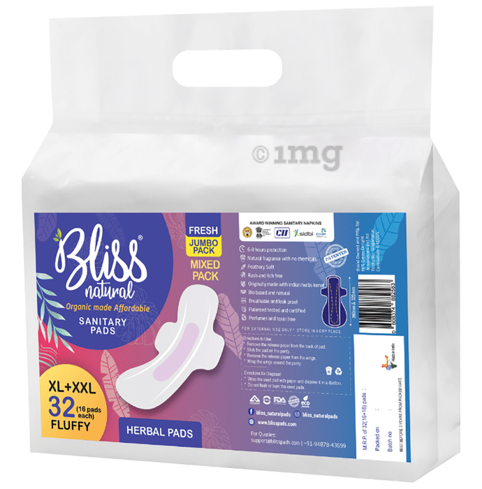 Bliss Natural Fluffy Herbal Sanitary Pad Pads XL + XXL