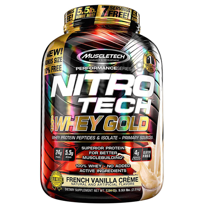 Muscletech Performance Series Nitro Tech 100% Whey Gold Whey Protein Peptides & Isolate French Vanilla Creme