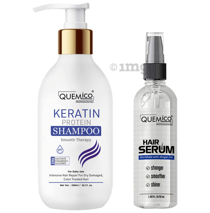 Quemico Professionnel Combo Pack of Keratin Protein Sulphate Free Shampoo (300ml) & Hair Serum (50ml)