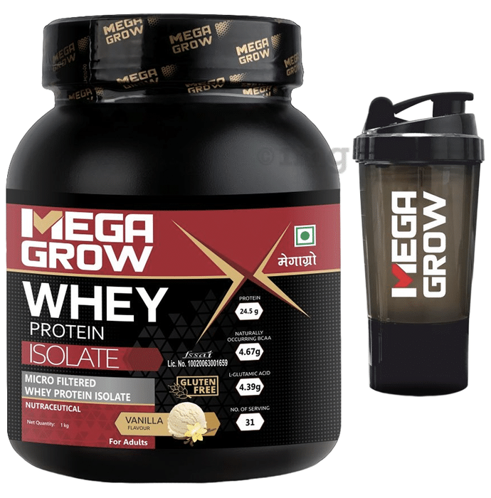 Megagrow Whey Protein Isolate Powder with Shaker Vanilla