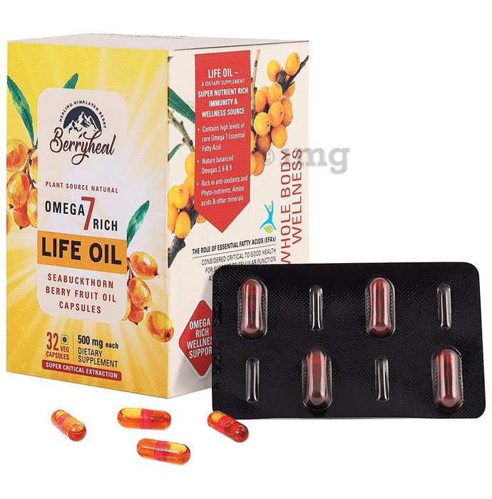 Berryheal Omega 7 Rich Life Oil Sea Buckthorn Berry Fruit Oil Veg Capsule (32 Each)