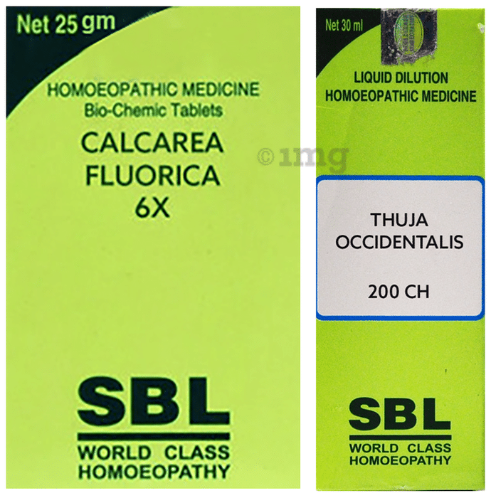 SBL Combo Pack of Calcarea Fluorica Biochemic Tablet 6X (25gm) & Thuja Occidentalis Dilution 200 CH (30ml)