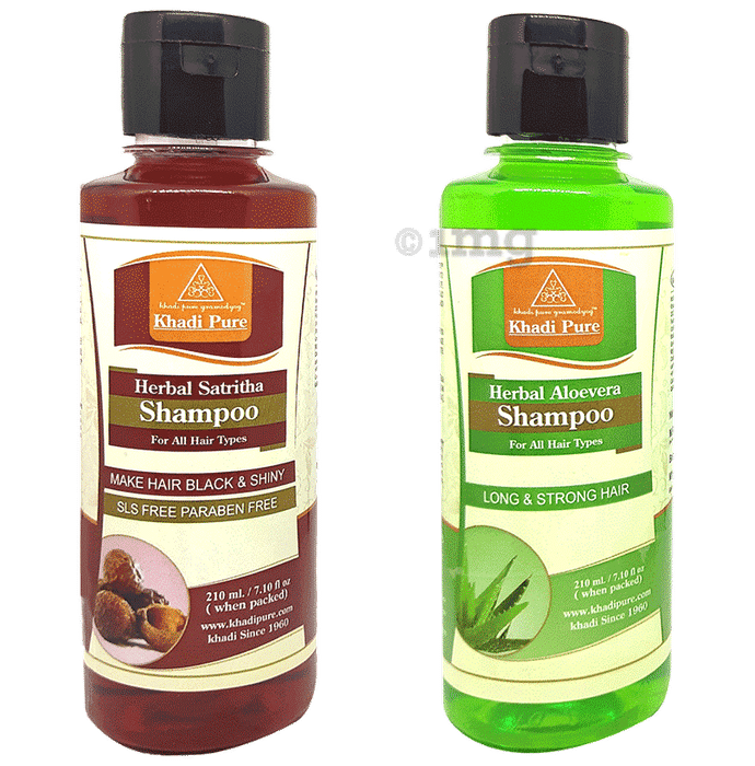 Khadi Pure Combo Pack of Aloevera Shampoo & Herbal Satritha Shampoo SLS Free & Paraben Free (210ml Each)