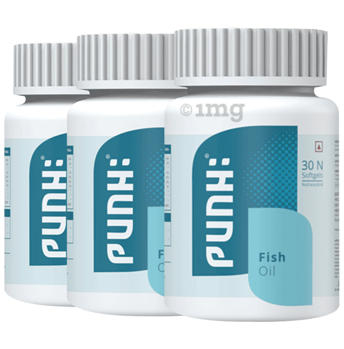 Punh Fish Oil Softgels | 84% Pure Wild Caught Fish Oil, 300 mg EPA + 250 mg DHA | For Heart, Skin, Eye & Joint Health(30 Each)