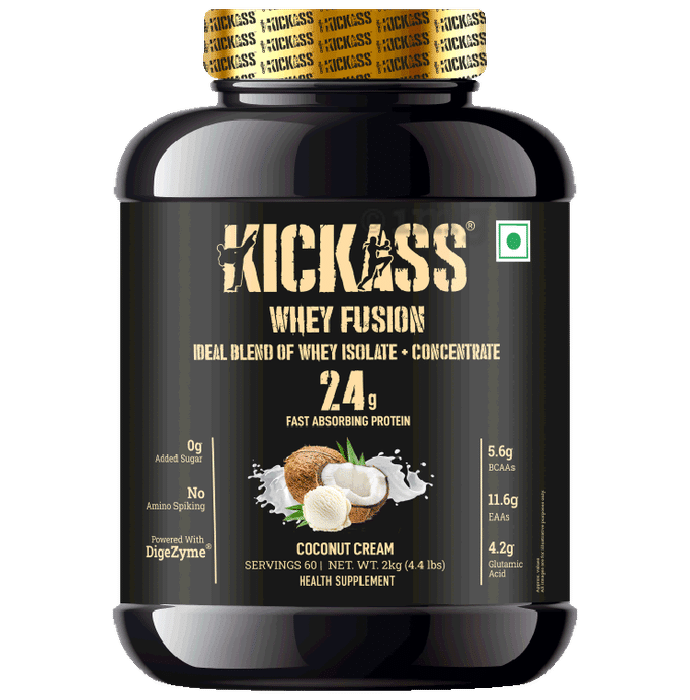 Kickass Whey Fusion Ideal Blend Of Whey Isolate + Concentrate Powder Coconut Cream