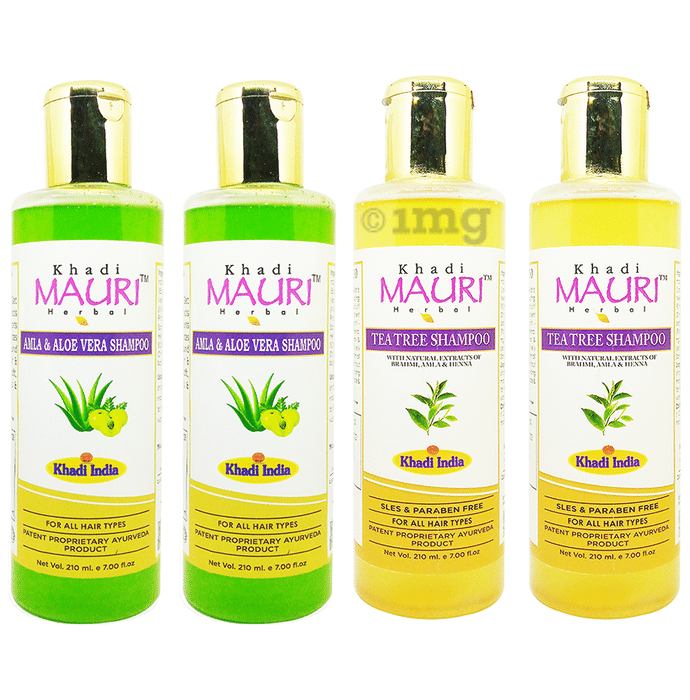 Khadi Mauri Herbal Combo Pack of Amla AloeVera & Tea Tree Shampoo(210ml Each)