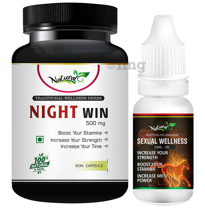 Natural Combo Pack of Night Win 500mg, 60 Capsule & Sexual Wellness Oil 15ml