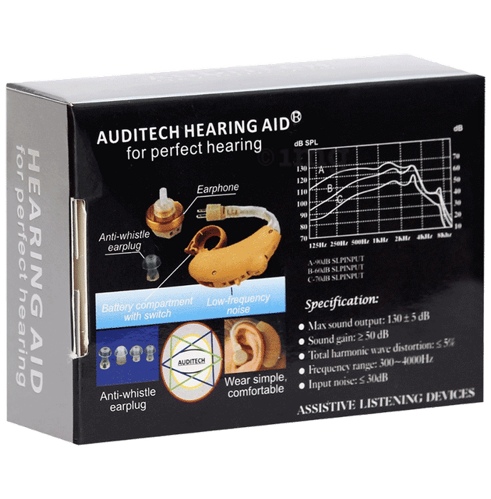 Auditech Superior Quality Sound Enhancement Silver Behind the Ear Hearing Aid Beige