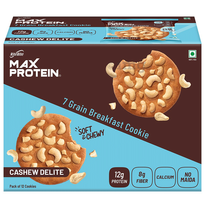 RiteBite Cashew Delite Max Protein Cookie  with 12g Protein and 8g Fiber, (60gm Each)