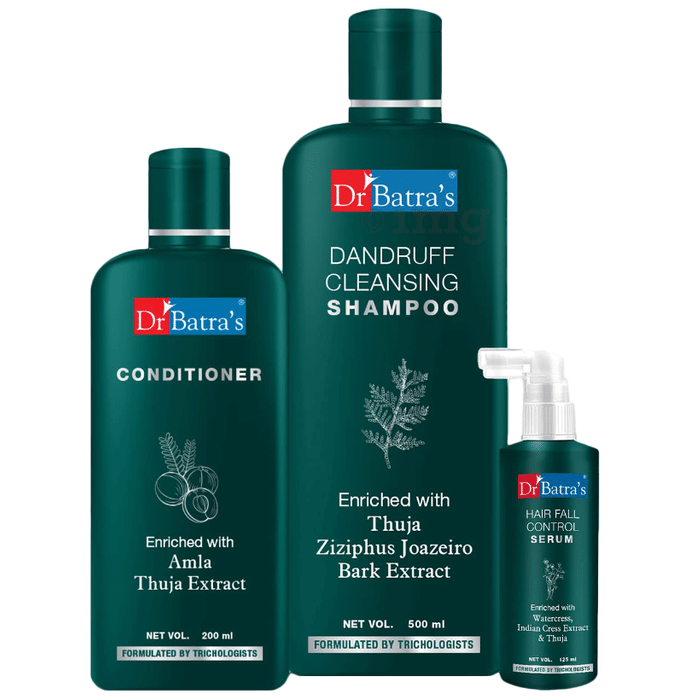 Dr Batra's Combo Pack of Hair Fall Control Serum 125ml, Conditioner 200ml and Dandruff Cleansing Shampoo 500ml